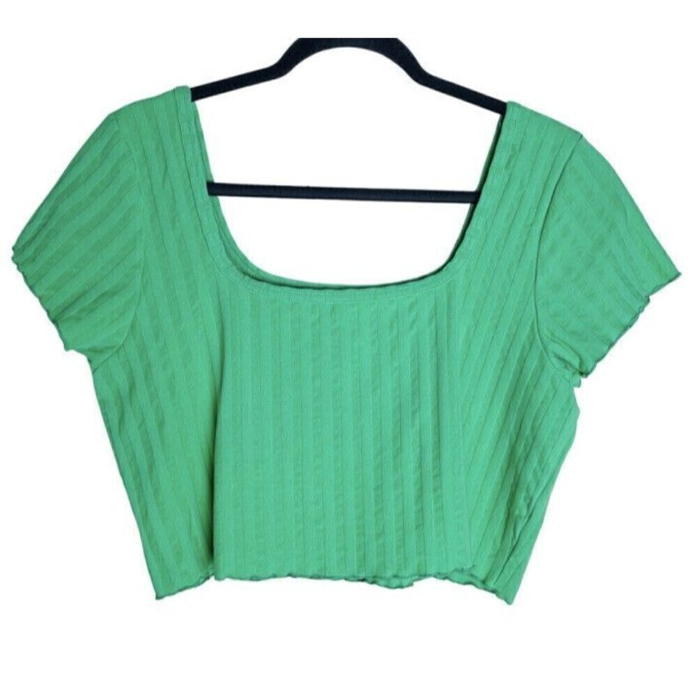 Aerie OFFLINE Women’s size XXL Green Cropped Top Short Sleeve Square Neck - Picture 2 of 6